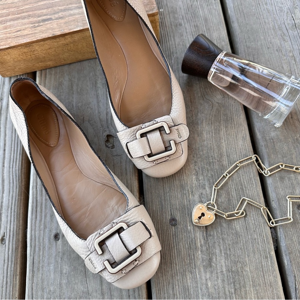 Chloe Buckle Ballet Leather Flat Nude Pink 40